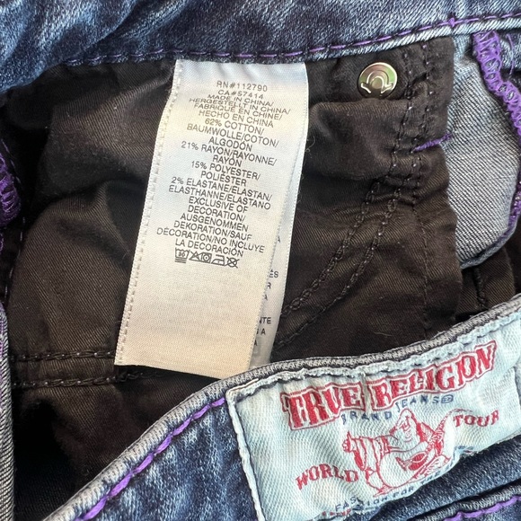 True Religion Women's Denim Jeans Purple T Stitch Accents - Picture 5 of 8